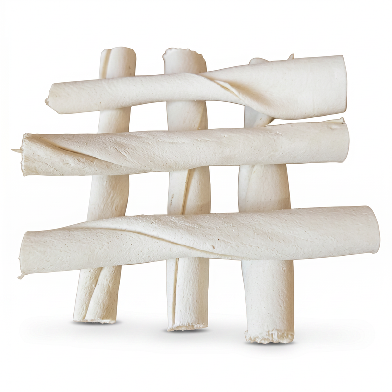 6 Unid Osso Couro Bovino Petisco Cães Tipo Twist  - 12cm