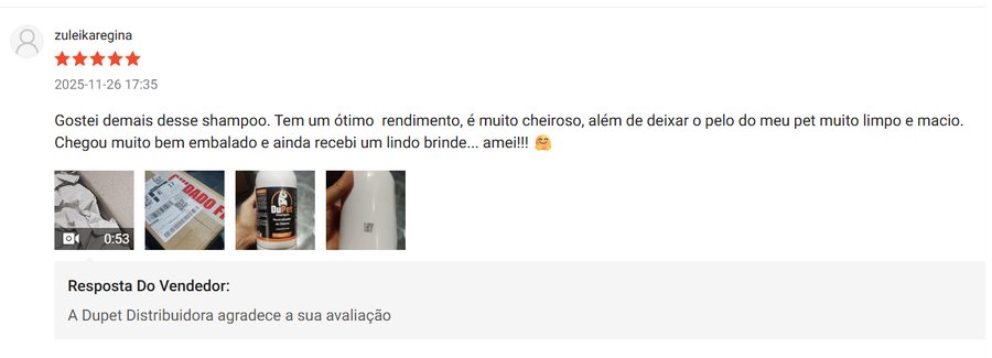 Avaliação 5 estrelas de cliente na Shopee